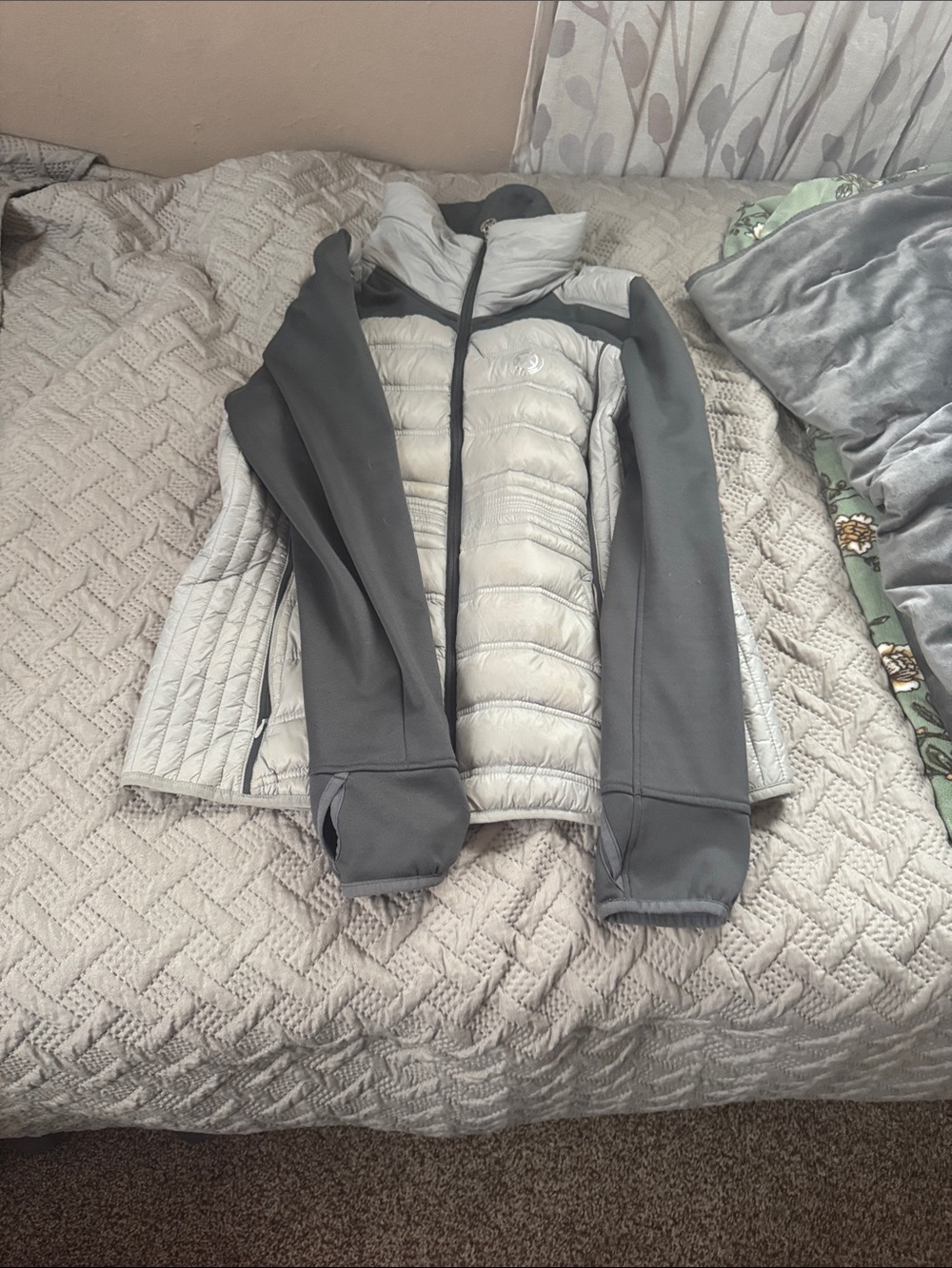 MICHAEL Michael Kors Light Gray and Dark Gray Hybrid Puffer Jacket